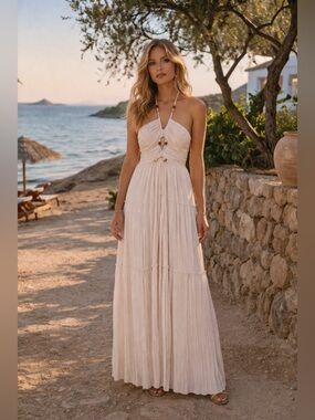 A.L.C. Light Pink Backless Halter Maxi Dress Size 2 NWT Resort Wedding